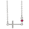 14k White Gold Sideways Cross Necklace with Ruby Bezel