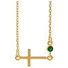 14k Yellow Gold Sideways Cross Necklace with Emerald Bezel