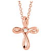 14k Rose Gold Tiny .015 ct Diamond Loop Cross Necklace