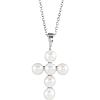 14k White Gold Freshwater Cultured Pearl Cross Necklace 18in