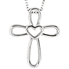 14k White Gold Open Rounded Cross with Heart Necklace