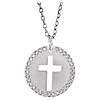 14k White Gold .07 ct tw Diamond Pierced Cross Disc Necklace
