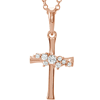 14k Rose Gold .06 ct Diamond Cluster Cross Necklace