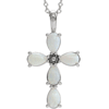 14k White Gold Cabochon White Opal Cross Necklace