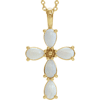 14k Yellow Gold Cabochon White Opal Cross Necklace