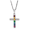 14k White Gold Rainbow Multi-Gemstone Cross Necklace