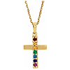 14k Yellow Gold Rainbow Multi-Gemstone Cross Necklace