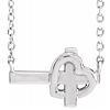 14k White Gold Sideways Cross and Heart Necklace 18in