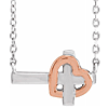 14k White and Rose Gold Sideways Cross and Heart Necklace 18in