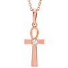 14k Rose Gold .03 ct Diamond Ankh Cross Necklace