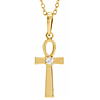 14k Yellow Gold .03 ct Diamond Ankh Cross Necklace
