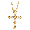 14k Yellow Gold .07 ct tw Diamond Beaded Cross Necklace