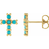 14k Yellow Gold Small Turquoise Cross Earrings