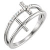 14k White Gold .06 ct tw Diamond Duo Sideways Cross Ring