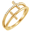 14k Yellow Gold .06 ct tw Diamond Duo Sideways Cross Ring