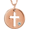 14kt Rose Gold .03 ct Diamond Pierced Cross Disc Necklace