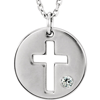 14kt White Gold .03 ct Diamond Pierced Cross Disc Necklace 