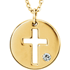 14kt Yellow Gold .03 ct Diamond Pierced Cross Disc Necklace 