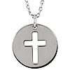 Sterling Silver Round Pierced Cross Necklace 18in