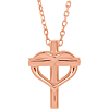 14k Rose Gold Kid's Cross with Heart Necklace 15in