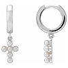  14k White Gold Freshwater Cultured Seed Pearl Cross Hoop Earrings