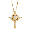 14k Yellow Gold White Opal and Diamond Nativity Cross Necklace