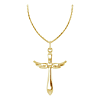 14k Yellow Gold Angel Wings Heart Cross Necklace