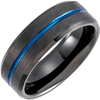 Black Tungsten Blue Line Ring With Satin Finish and Beveled Edges 8mm