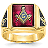 14kt Gold Blue Lodge Ring with Red Rectangular Stone