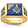 Diamond Masonic Ring with Rectangular Blue Stone 14k Yellow Gold