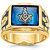 Rectangular Blue Lodge Ring with Blue Stone - 14k Gold
