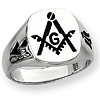 14kt White Gold Masonic Signet Ring with Black Enamel