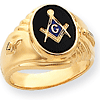 14k Yellow Gold Masonic Ring with Black Oval Stone and Ridges