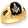 14k Yellow Gold Masonic Ring with Oval Onyx and Black Emblems