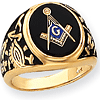 Jumbo Antiqued Masonic Ring with Onyx 14k Yellow Gold