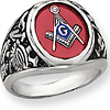 Jumbo Antiqued Masonic Ring with Red Oval Stone 14k White Gold