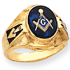 Masonic Ring with Blue Stone and Textured Sides 14k Yellow Gold
