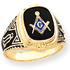 14k Yellow Gold Fancy Oblong Blue Lodge Ring with Solid Back