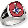 14k White Gold Masonic Ring with Synthetic Ruby