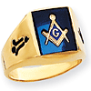 Rectangular Blue Masonic Ring with Open Back 14k Yellow Gold