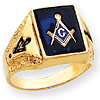 Rectangular Masonic Ring Tapered Sides Blue Stone 14k Yellow Gold