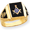 Rectangular Blue Lodge Ring 14k Yellow Gold Open Back