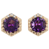 Yael Designs Borealis 14k Rose Gold Hexagon Amethyst Earrings with Diamonds