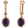 Yael Design Borealis 14k Rose Gold 2.1 ct tw Oval Amethyst Dangle Hoop Earrings with Diamonds