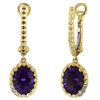 Yael Design Borealis 14k Yellow Gold 2.1 ct tw Oval Amethyst Dangle Hoop Earrings with Diamonds