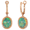Yael Designs Borealis 14k Rose Gold 2.0 ct tw Oval White Opal Dangle Hoop Earrings with Diamonds