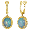 Yael Designs Borealis 14k Yellow Gold 2.0 ct tw Oval White Opal Dangle Hoop Earrings with Diamonds