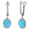 Yael Designs Borealis 14k White Gold 2.1 ct tw Oval Turquoise Dangle Hoop Earrings with Diamonds