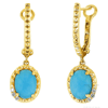 Yael Designs Borealis 14k Yellow Gold 2.1 ct tw Oval Turquoise Dangle Hoop Earrings with Diamonds